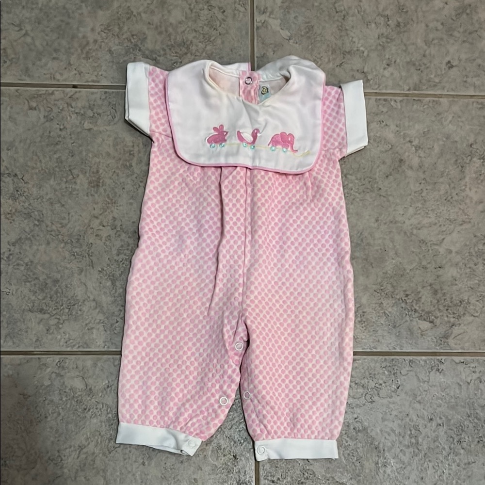Pink Baby Romper with Animal Embroidery